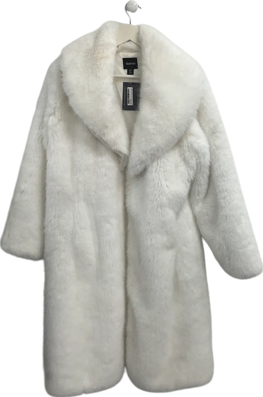 boohoo White Faux Fur Coat UK 12