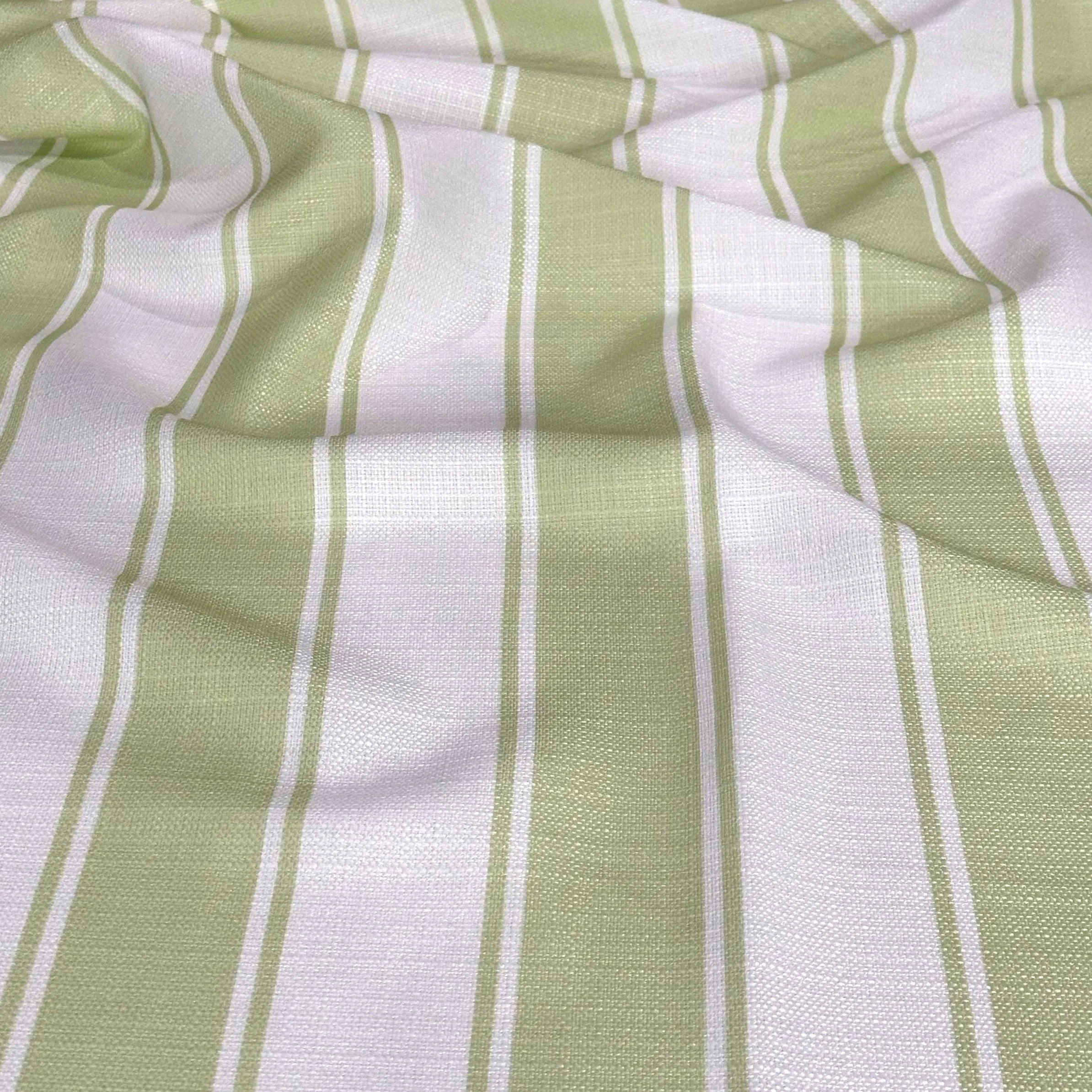 Cabana Stripe Table Linen in Sage / White