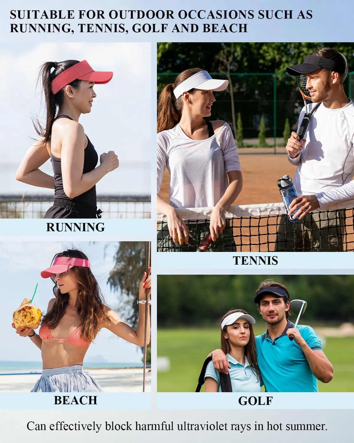 Century Star Visors for Women Mens Sun Visor Hats Sports Outdoor Tennis Running Adjustable Beach Cap Sun Protection