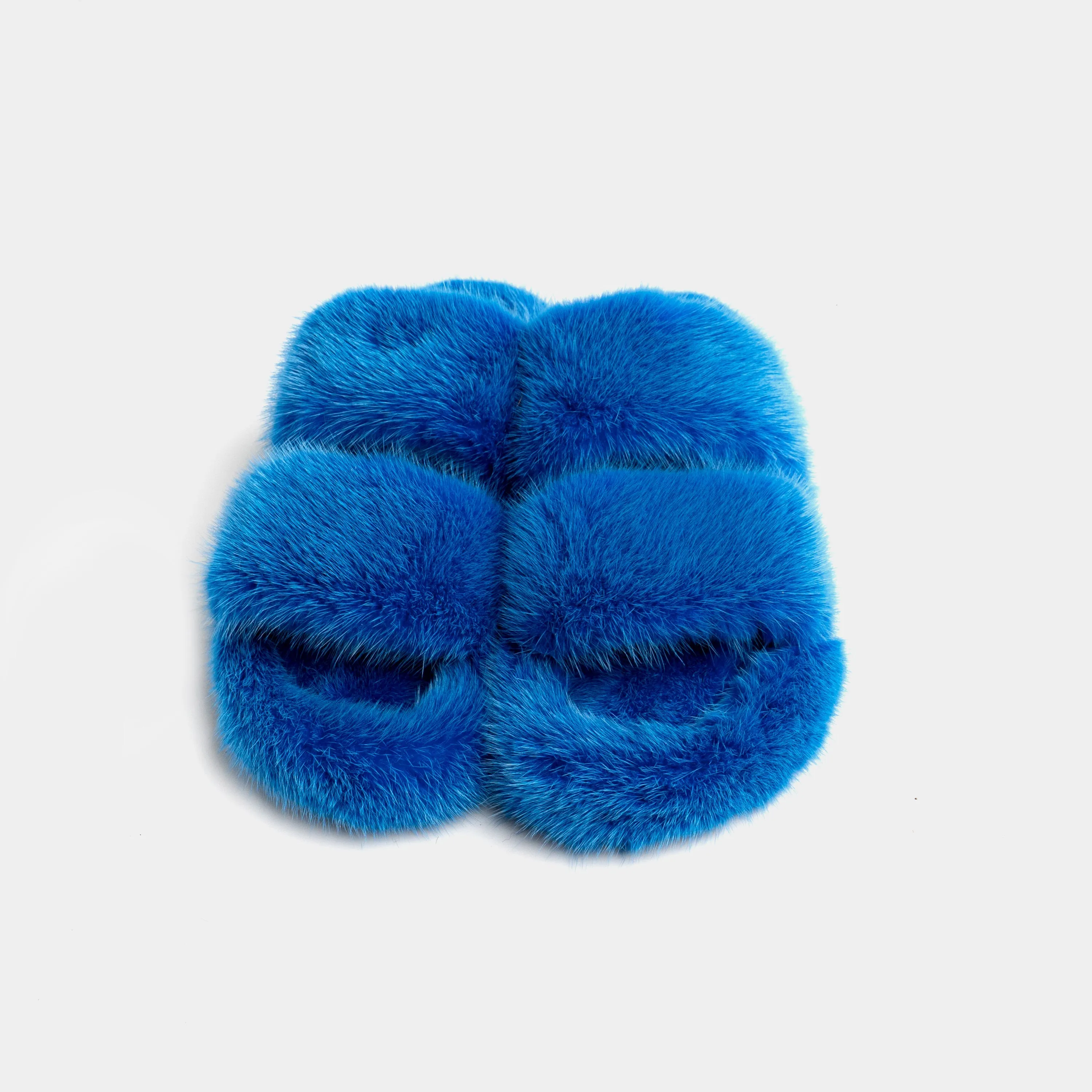 CORTINA - Double band slipper with fur mink Blue