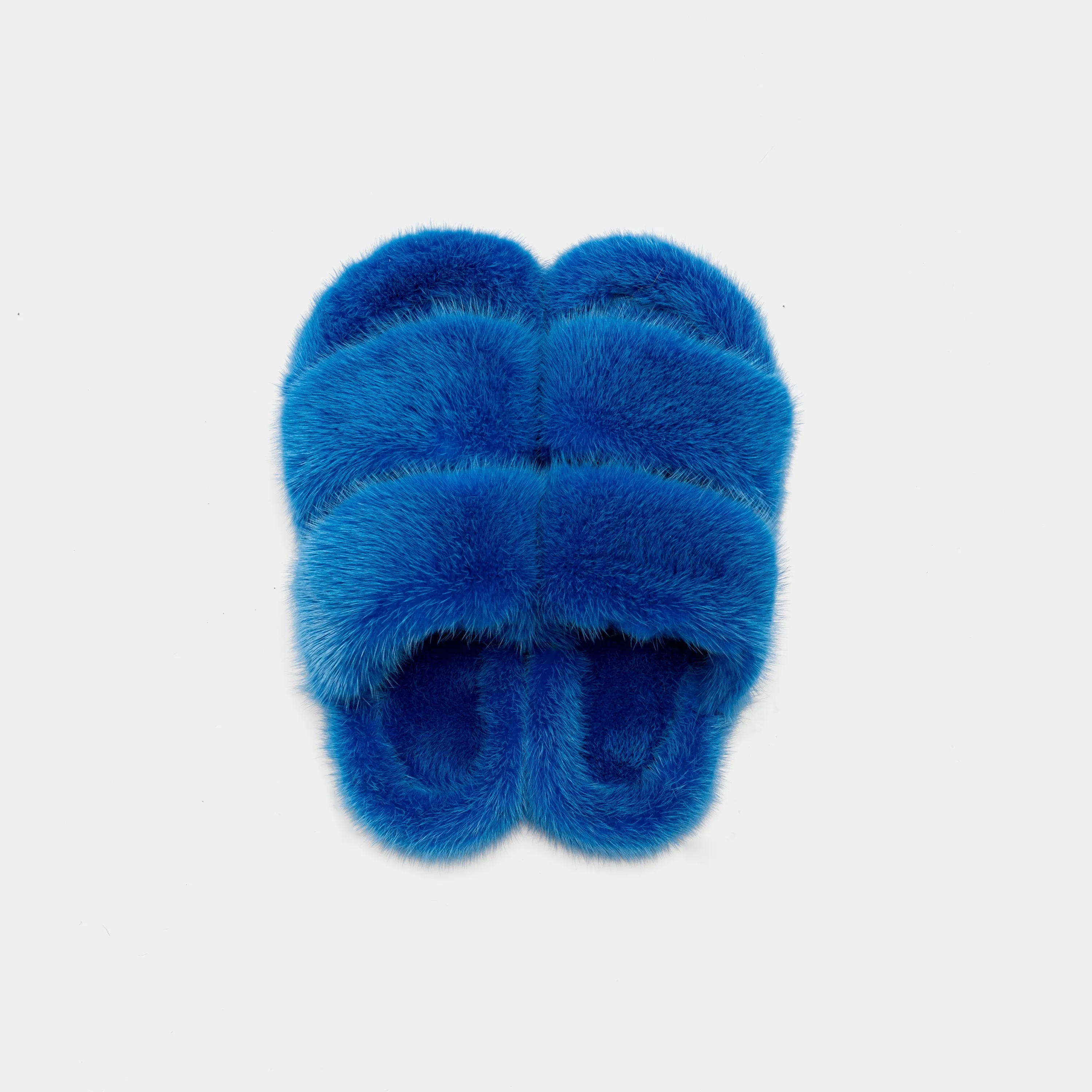 CORTINA - Double band slipper with fur mink Blue