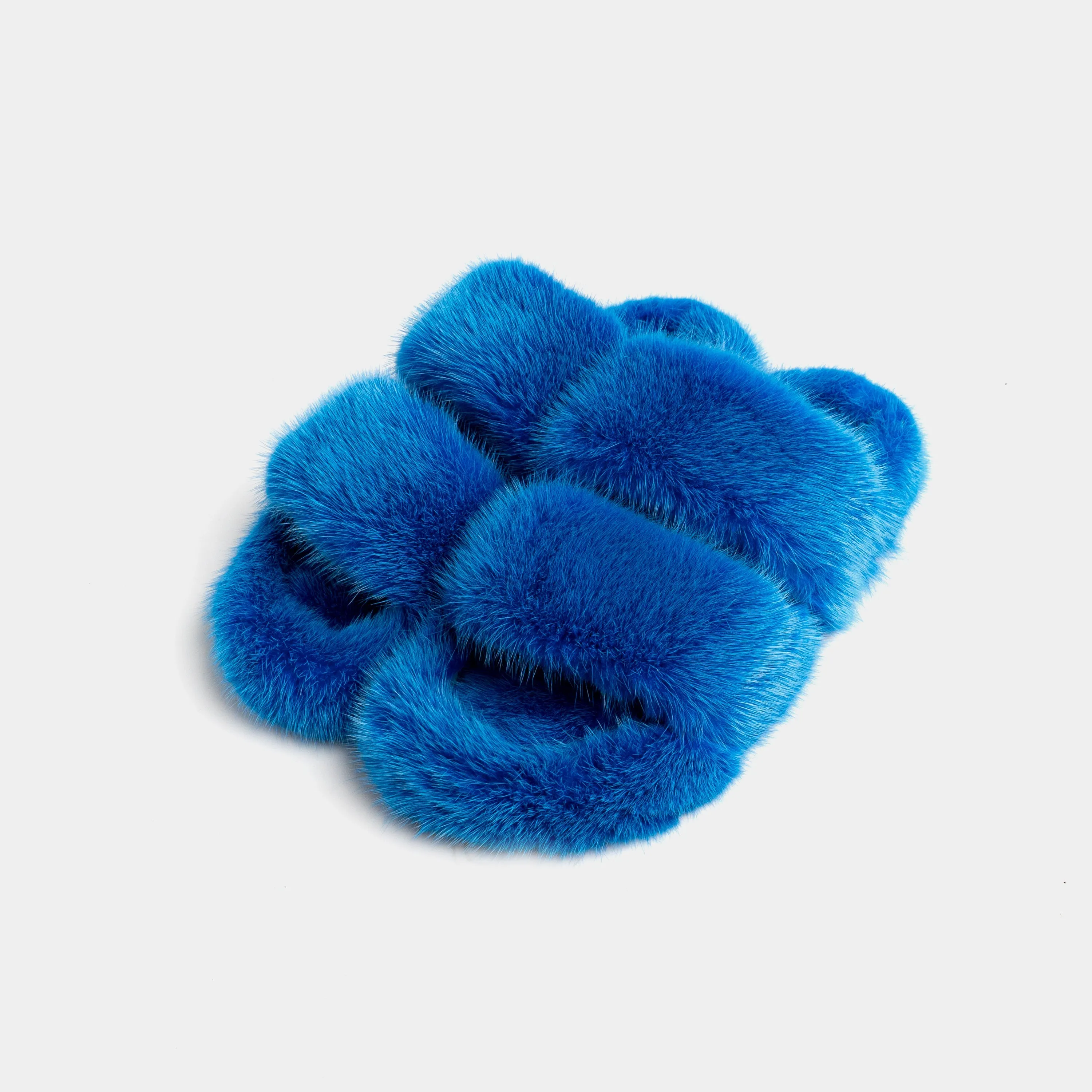 CORTINA - Double band slipper with fur mink Blue