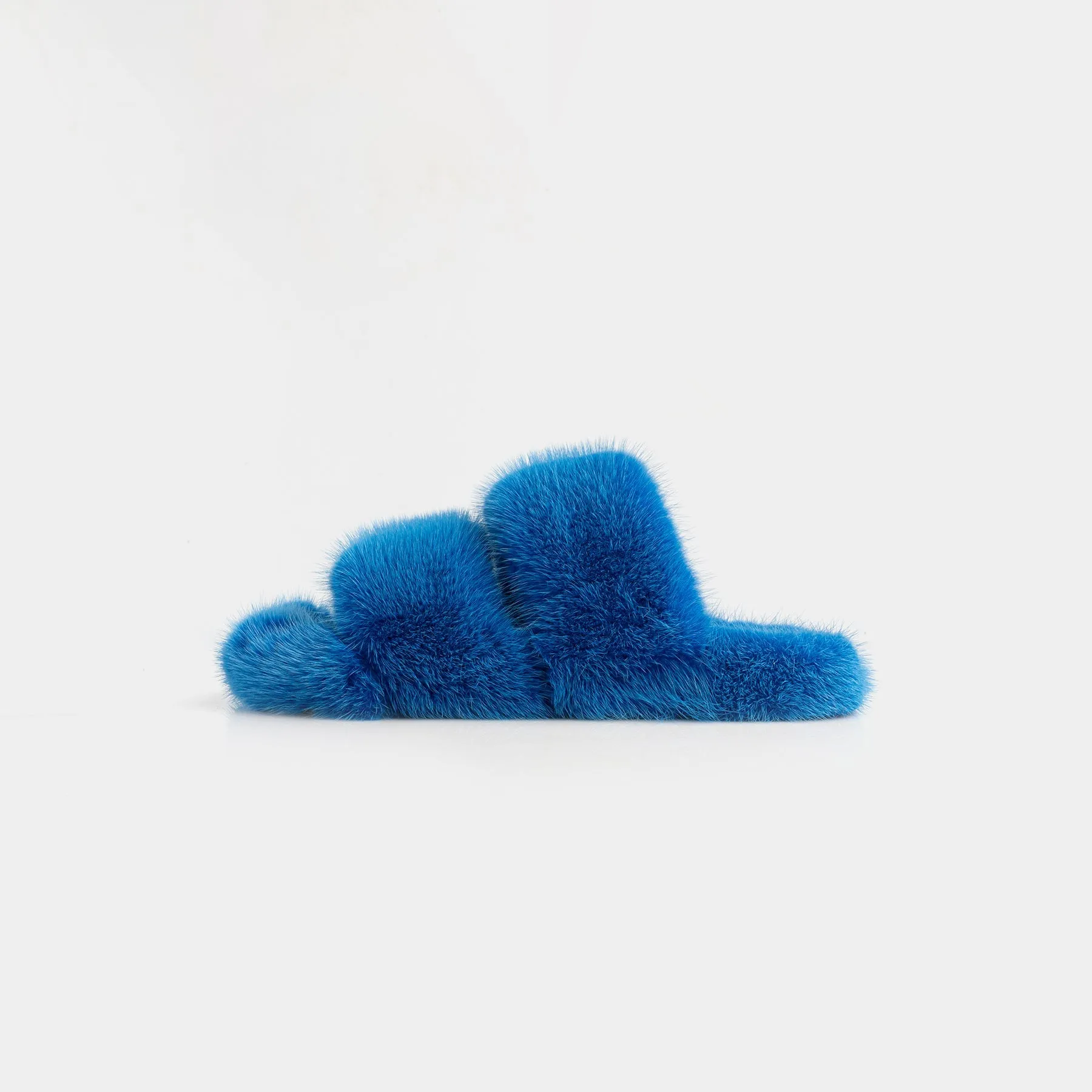 CORTINA - Double band slipper with fur mink Blue