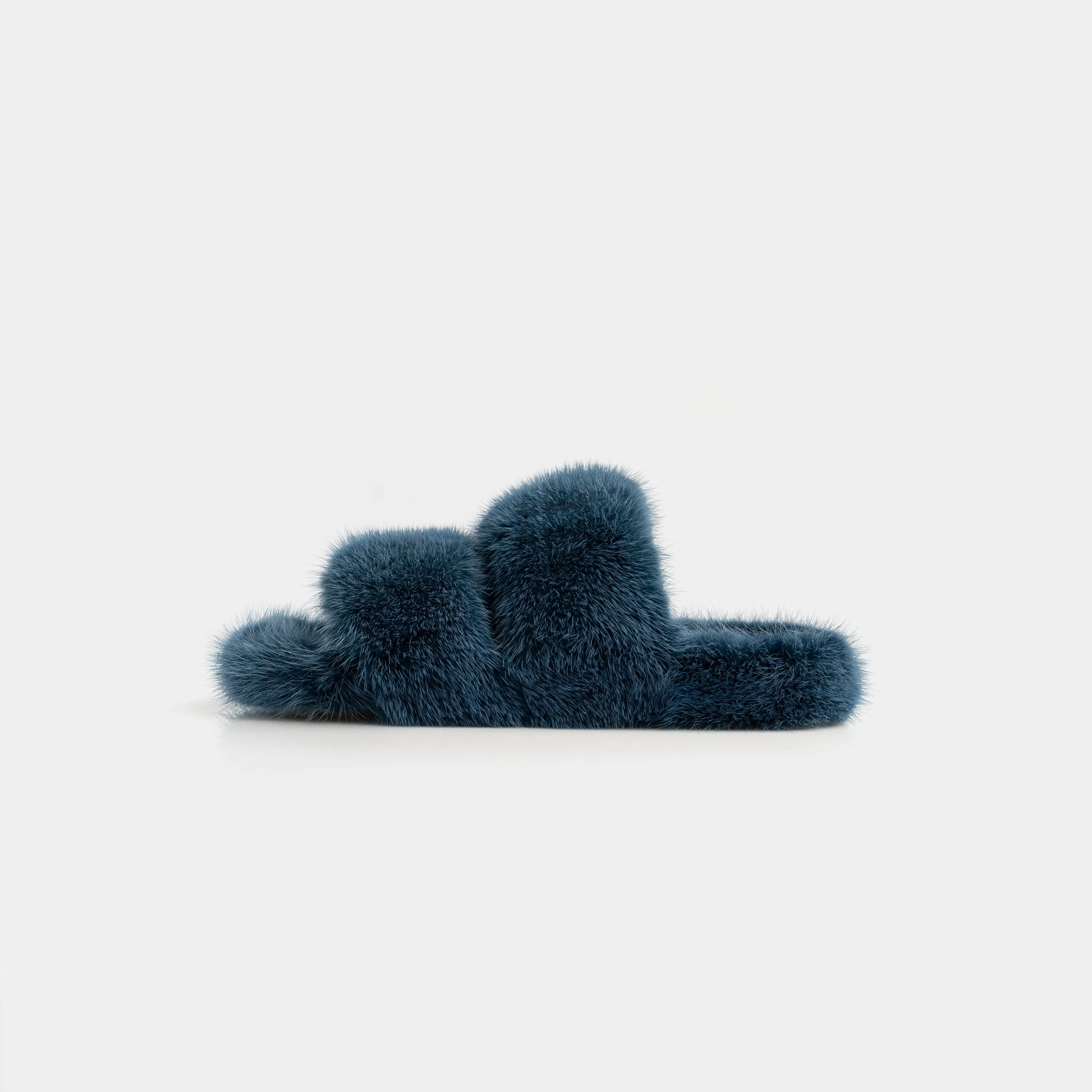 CORTINA - Slipper double band with Fur by mink Blue Ocean