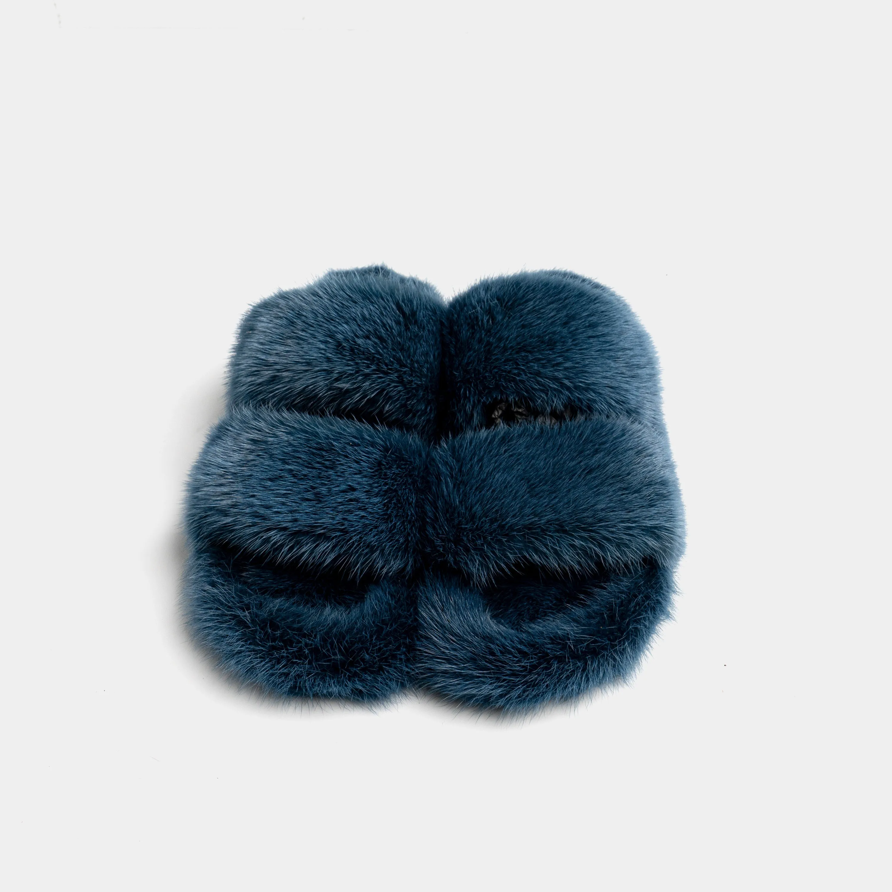 CORTINA - Slipper double band with Fur by mink Blue Ocean
