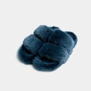 CORTINA - Slipper double band with Fur by mink Blue Ocean