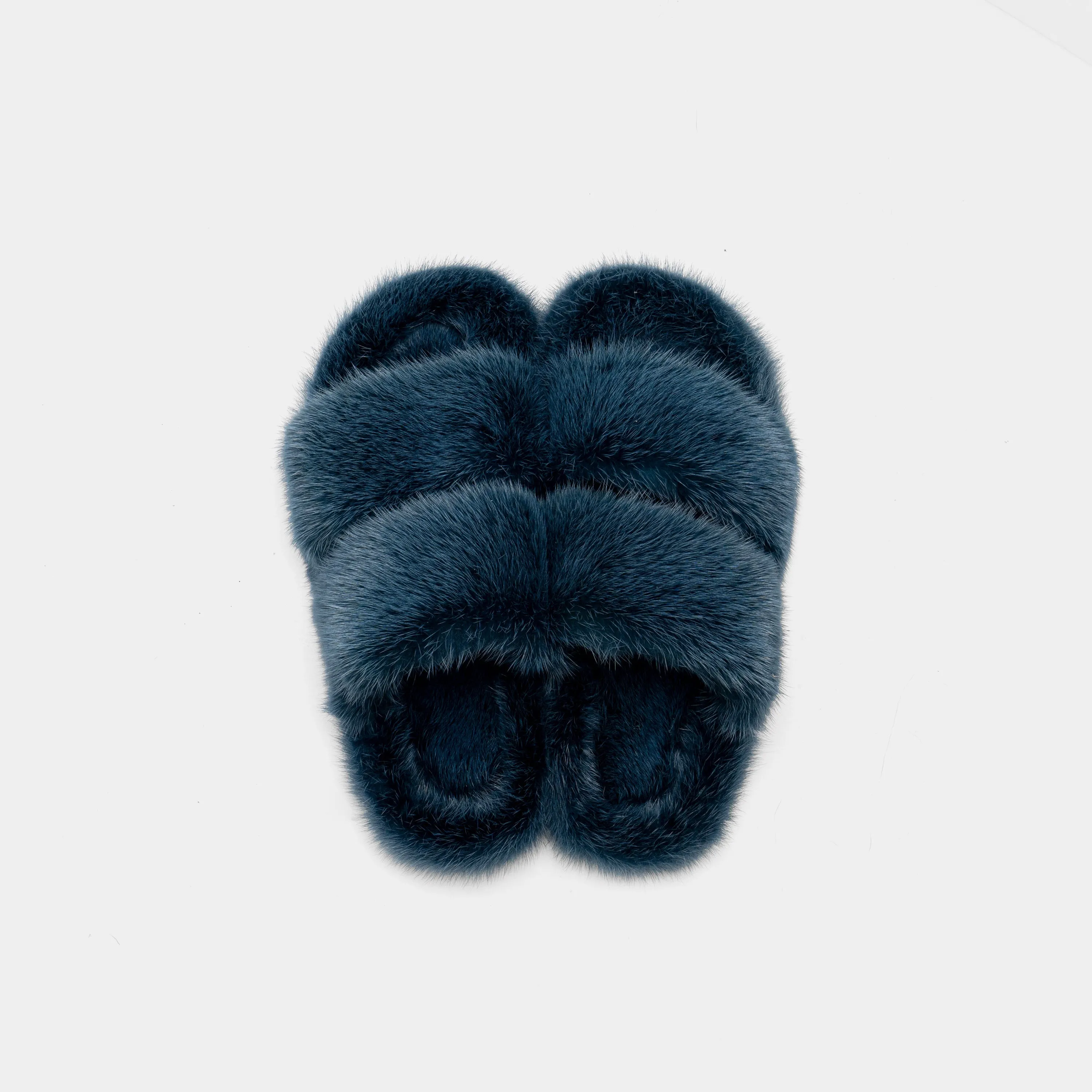 CORTINA - Slipper double band with Fur by mink Blue Ocean