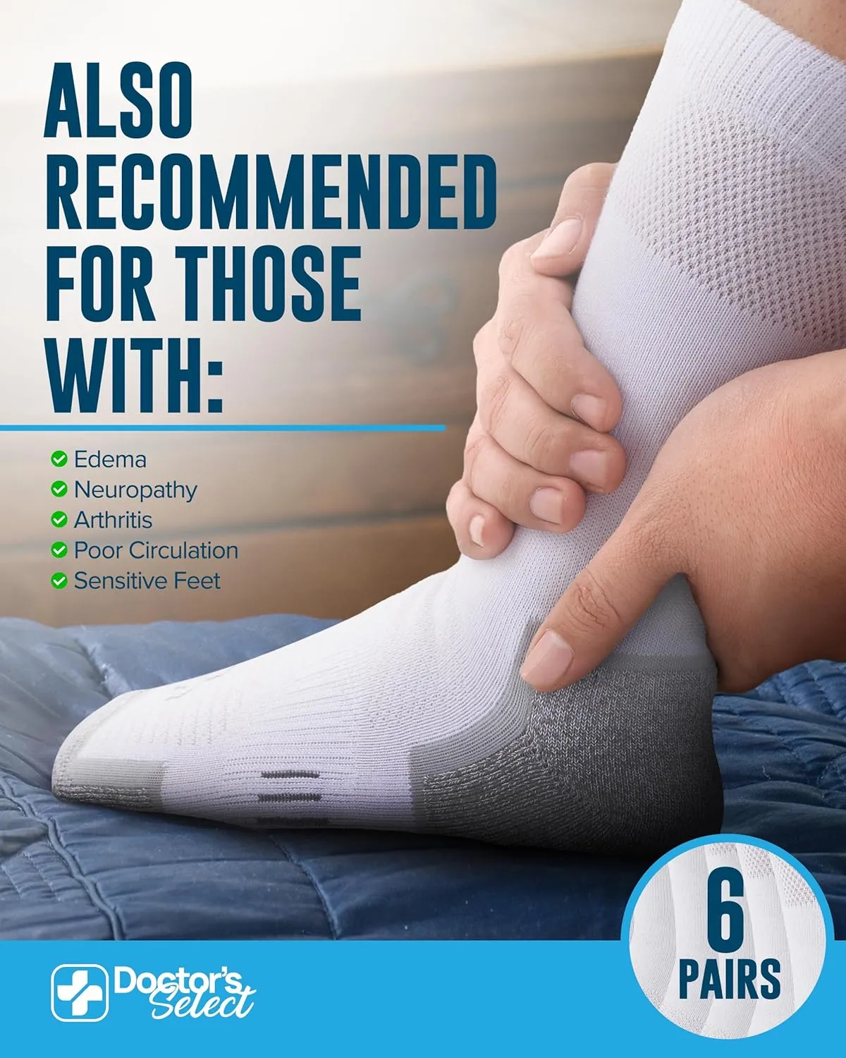 Doctor's Select Bamboo Viscose Diabetic Socks for Men - 6 Pairs Crew Diabetic Neuropathy Socks for Men