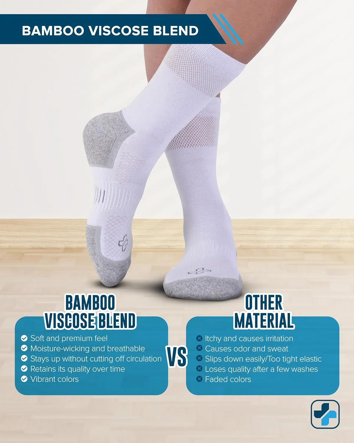 Doctor's Select Bamboo Viscose Diabetic Socks for Men - 6 Pairs Crew Diabetic Neuropathy Socks for Men