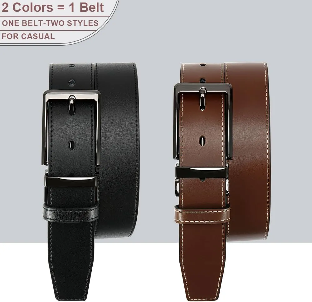 DOOPAI Reversible Leather Belt for Men 1.25" - Dual Sided Dress and Casual Belt, Trim to Fit, 2 Styles in One Belt