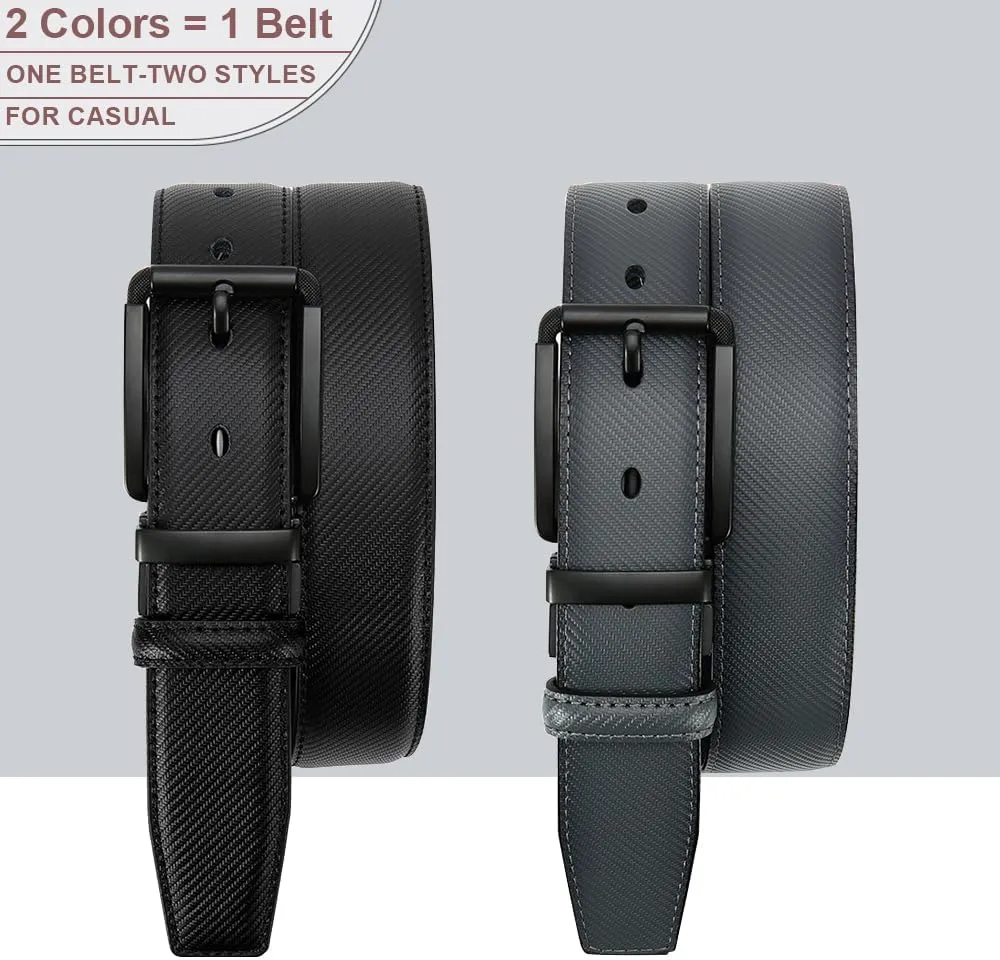 DOOPAI Reversible Leather Belt for Men 1.25" - Dual Sided Dress and Casual Belt, Trim to Fit, 2 Styles in One Belt