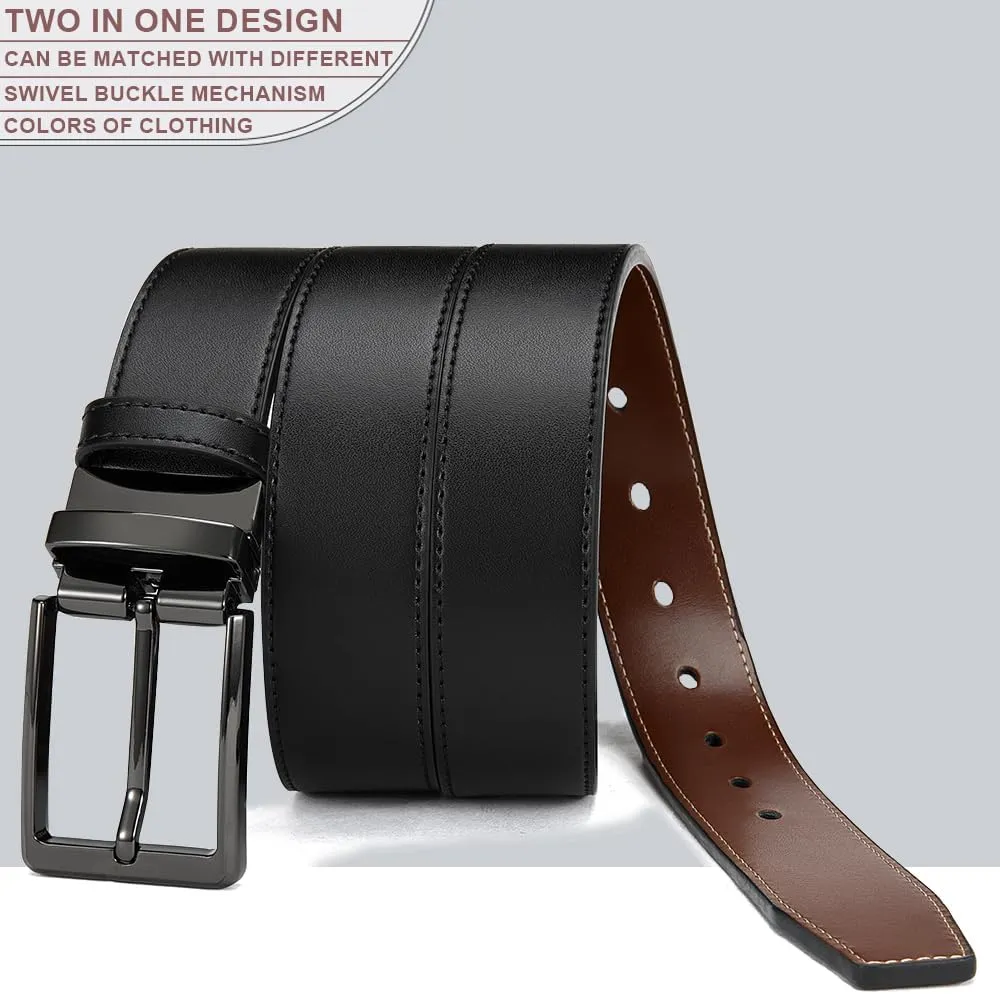 DOOPAI Reversible Leather Belt for Men 1.25" - Dual Sided Dress and Casual Belt, Trim to Fit, 2 Styles in One Belt