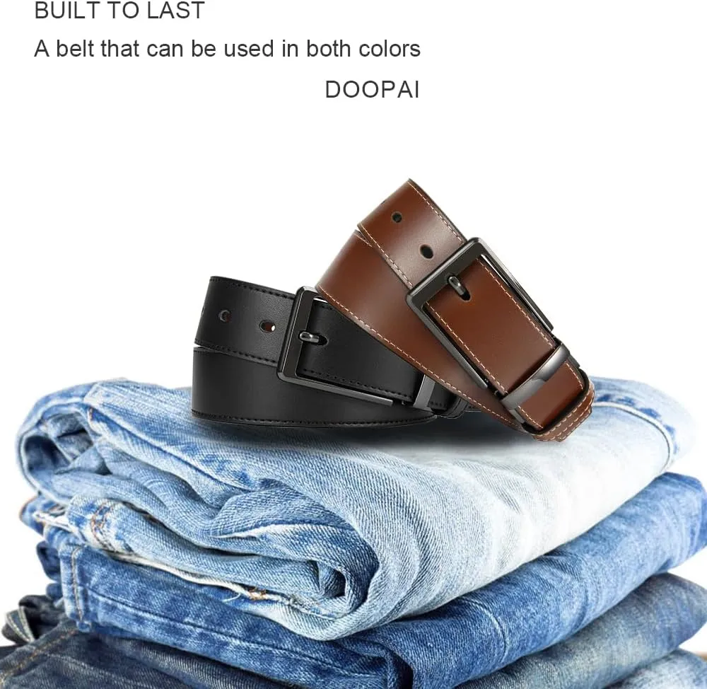 DOOPAI Reversible Leather Belt for Men 1.25" - Dual Sided Dress and Casual Belt, Trim to Fit, 2 Styles in One Belt