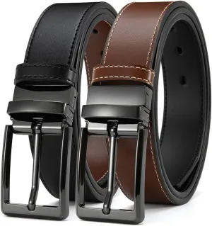 DOOPAI Reversible Leather Belt for Men 1.25" - Dual Sided Dress and Casual Belt, Trim to Fit, 2 Styles in One Belt