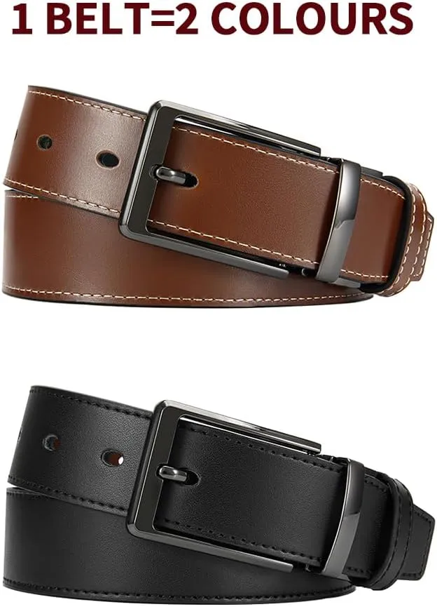 DOOPAI Reversible Leather Belt for Men 1.25" - Dual Sided Dress and Casual Belt, Trim to Fit, 2 Styles in One Belt