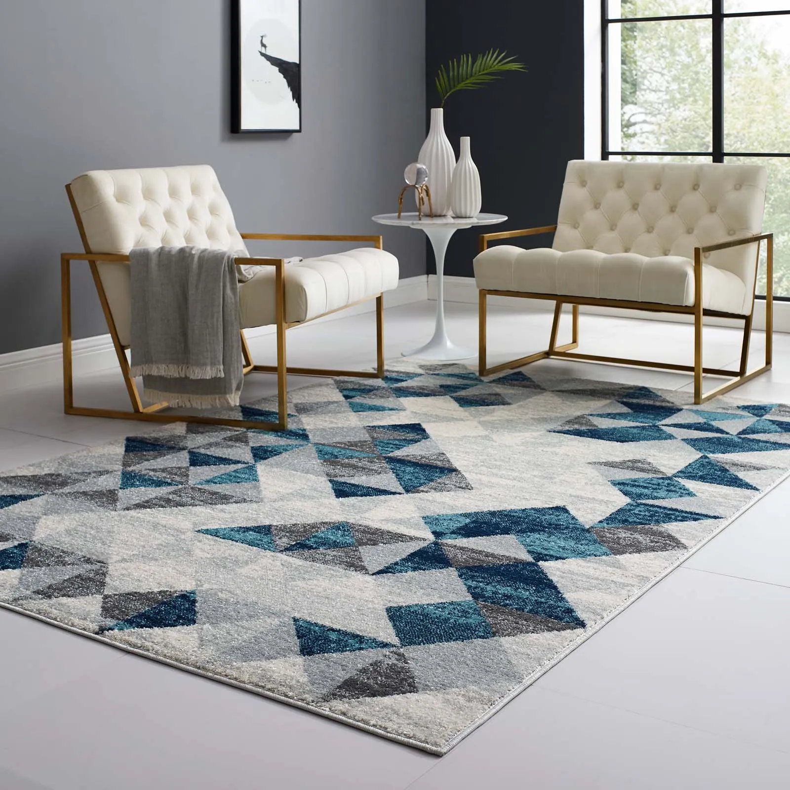 Entourage Elettra Distressed Geometric Triangle MosaicArea Rug