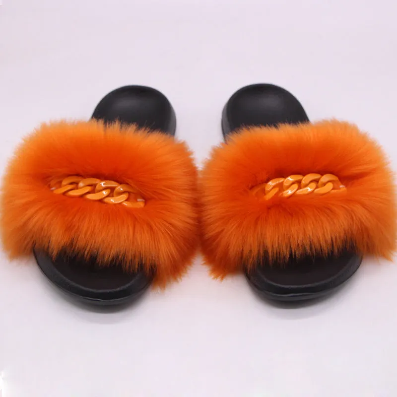 Faux-Fox Fur Slippers for Women with Color Links