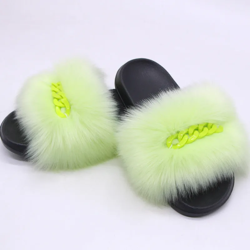 Faux-Fox Fur Slippers for Women with Color Links