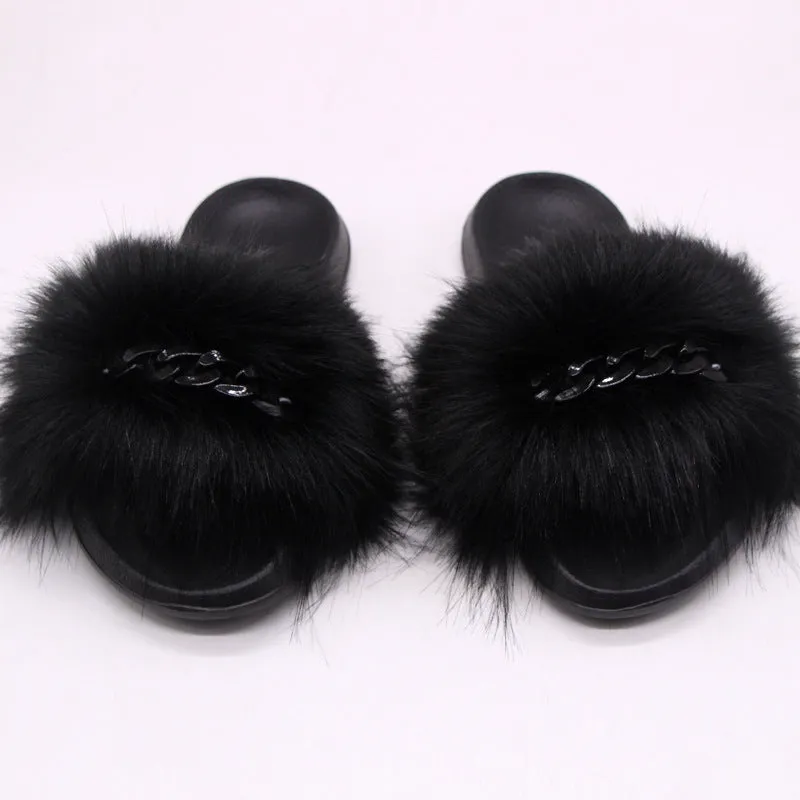 Faux-Fox Fur Slippers for Women with Color Links