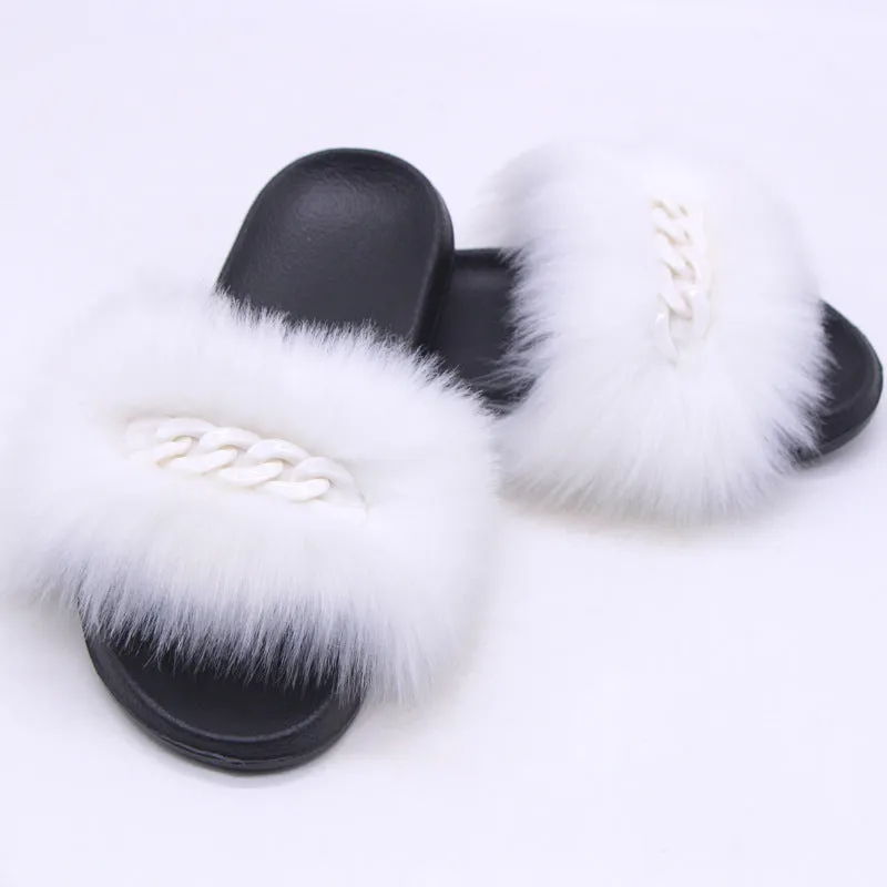 Faux-Fox Fur Slippers for Women with Color Links