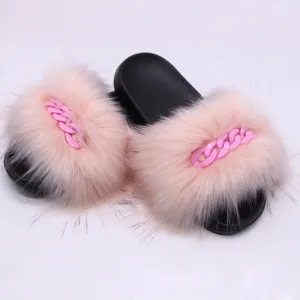 Faux-Fox Fur Slippers for Women with Color Links