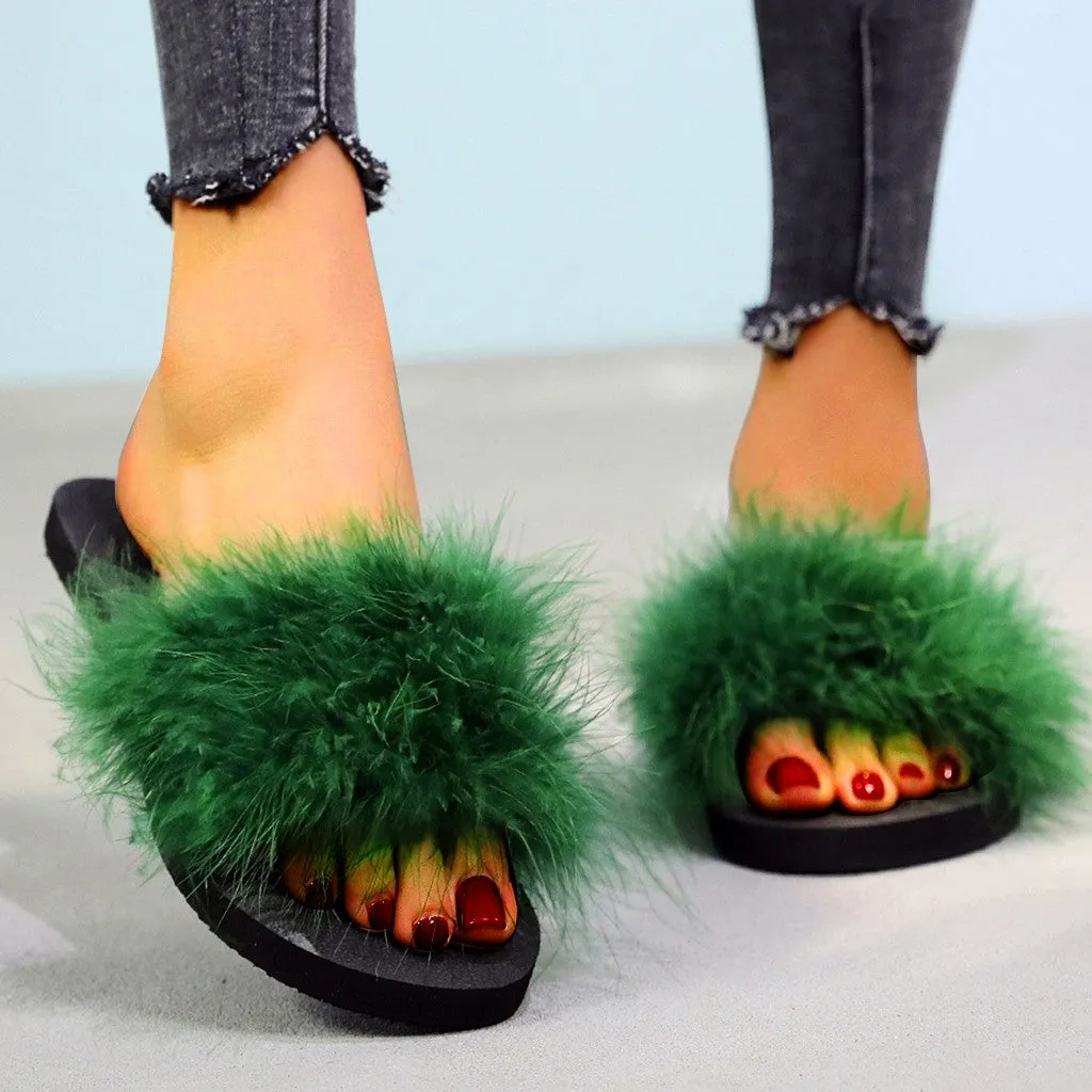 Faux-Fur Ostrich Slippers for Women