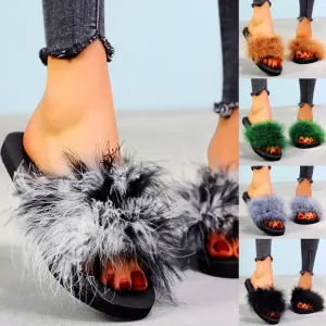 Faux-Fur Ostrich Slippers for Women