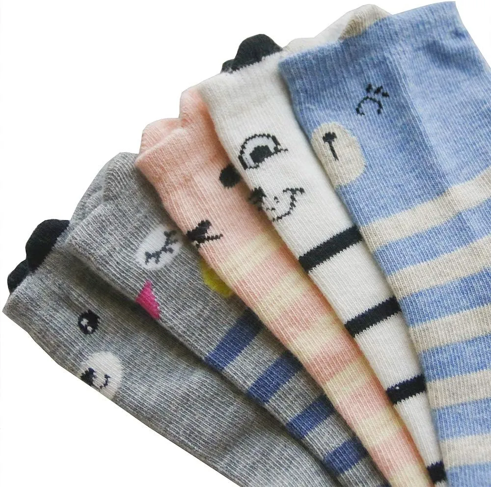 Hzcojulo Kids Toddler Big Little Girls Fashion Cotton Crew Cute Socks -5 Pairs