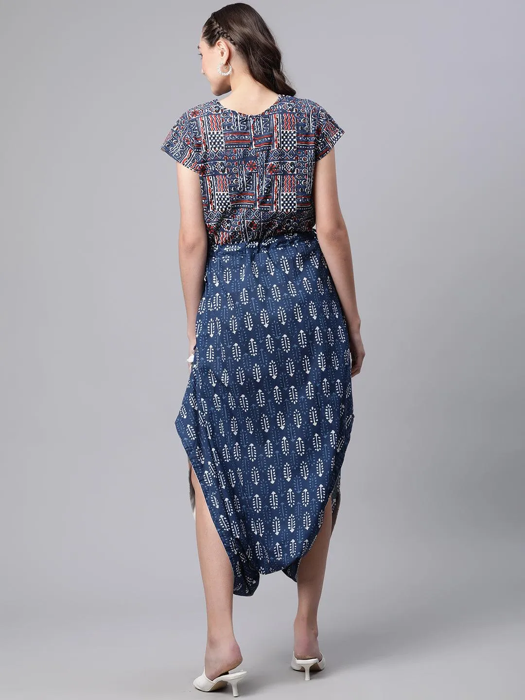 Jashvi Indigo Hand Block Dhoti Style Cotton Jumpsuit