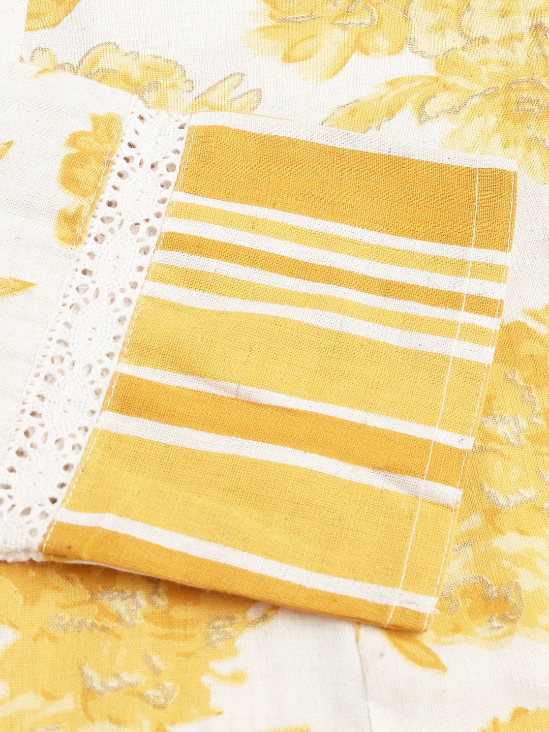 Jashvi Mustard Floral Printed A-Line Cotton Kurta