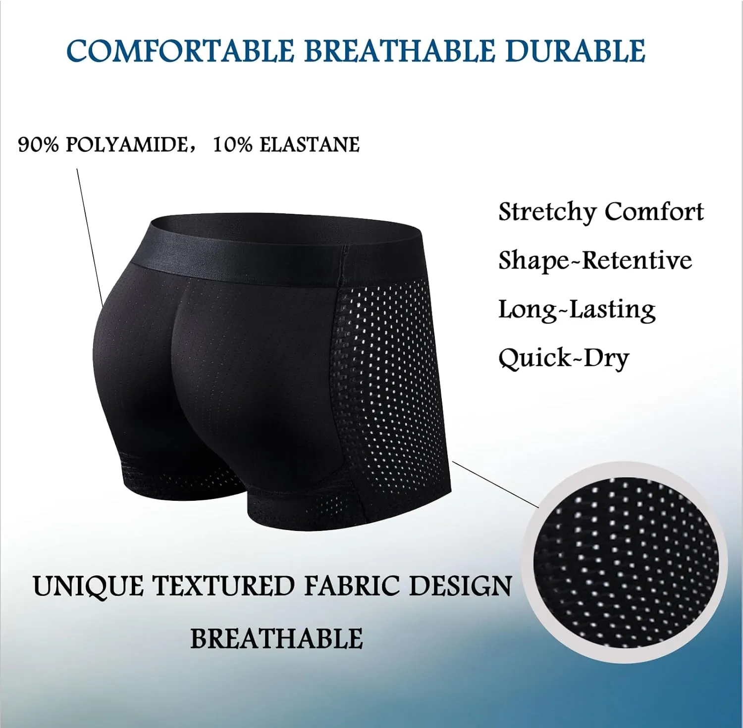 JOCKMAIL Mens Butt Padded Underwear Mens Mesh Shapewear Boxer Briefs with Butt Enhancing Pads