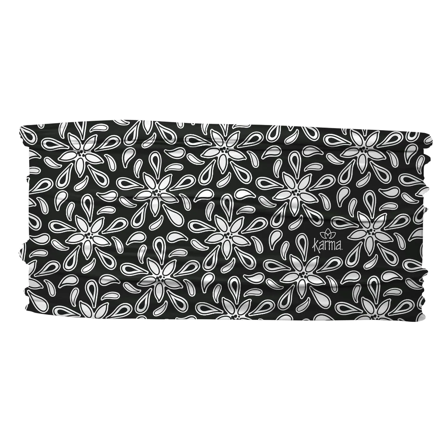 Karma Black and White Floral Headband for Women - Thin - Fabric Headband and Stretchy Hair Scarf - Black And White