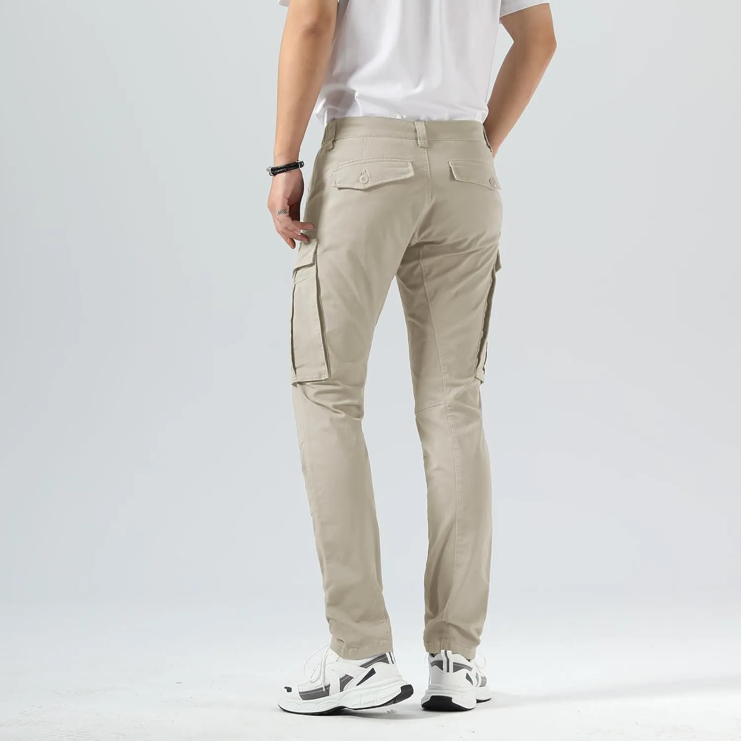 Plaid&Plain Men's Cargo Pants Slim Fit with Articulated Knees