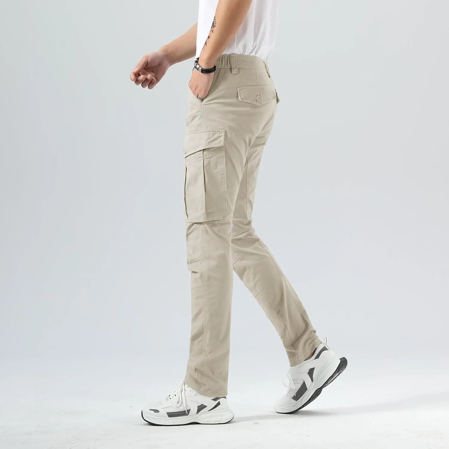 Plaid&Plain Men's Cargo Pants Slim Fit with Articulated Knees