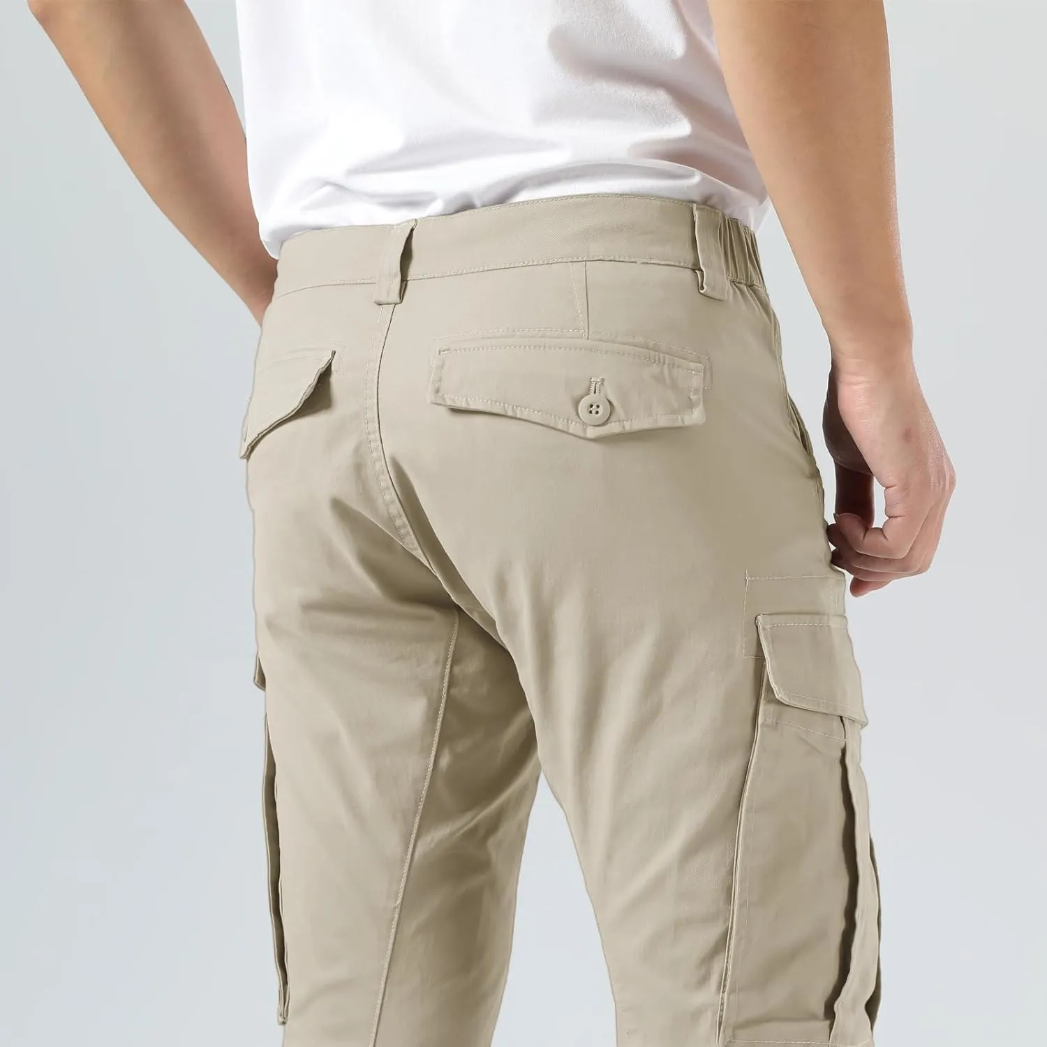 Plaid&Plain Men's Cargo Pants Slim Fit with Articulated Knees