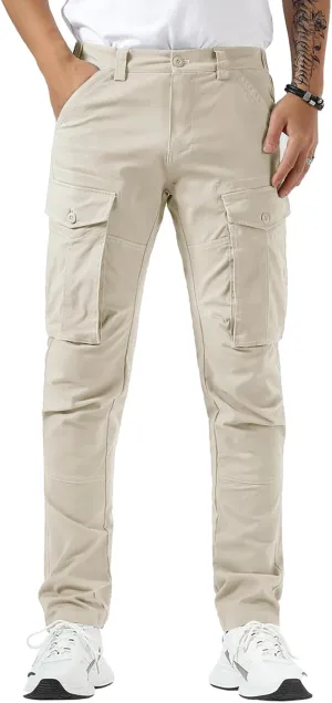 Plaid&Plain Men's Cargo Pants Slim Fit with Articulated Knees