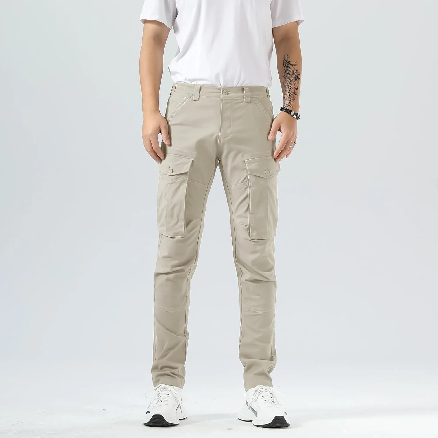Plaid&Plain Men's Cargo Pants Slim Fit with Articulated Knees