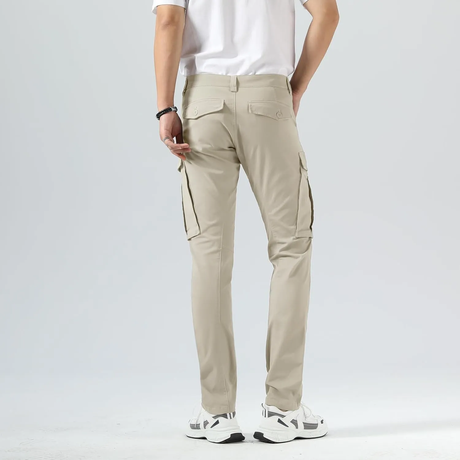 Plaid&Plain Men's Cargo Pants Slim Fit with Articulated Knees