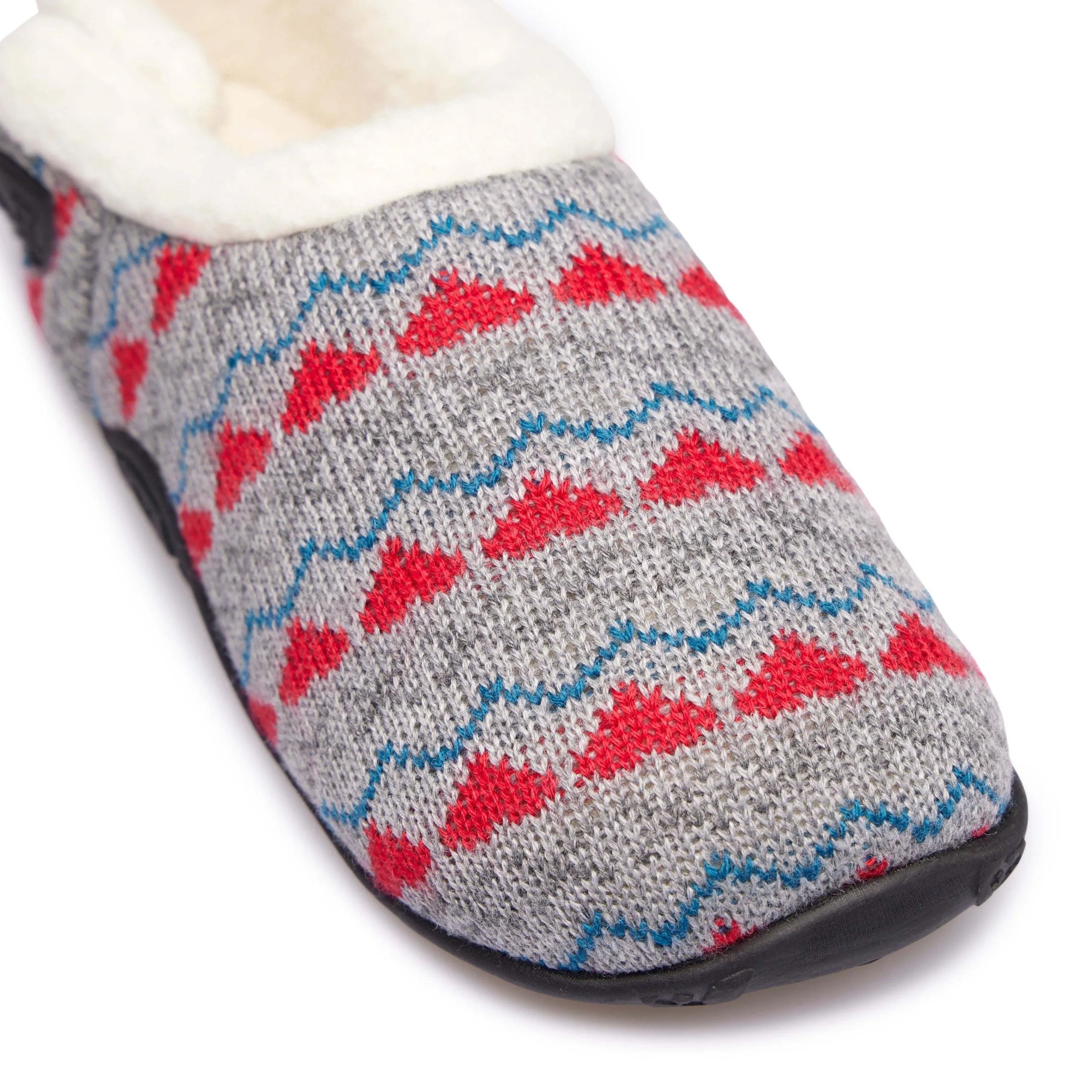 Sadie Kids - Grey Knit Red Heart Check Slippers