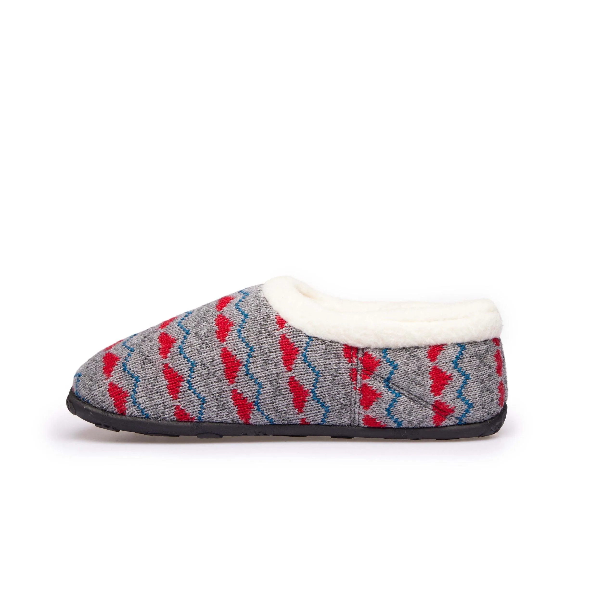 Sadie Kids - Grey Knit Red Heart Check Slippers