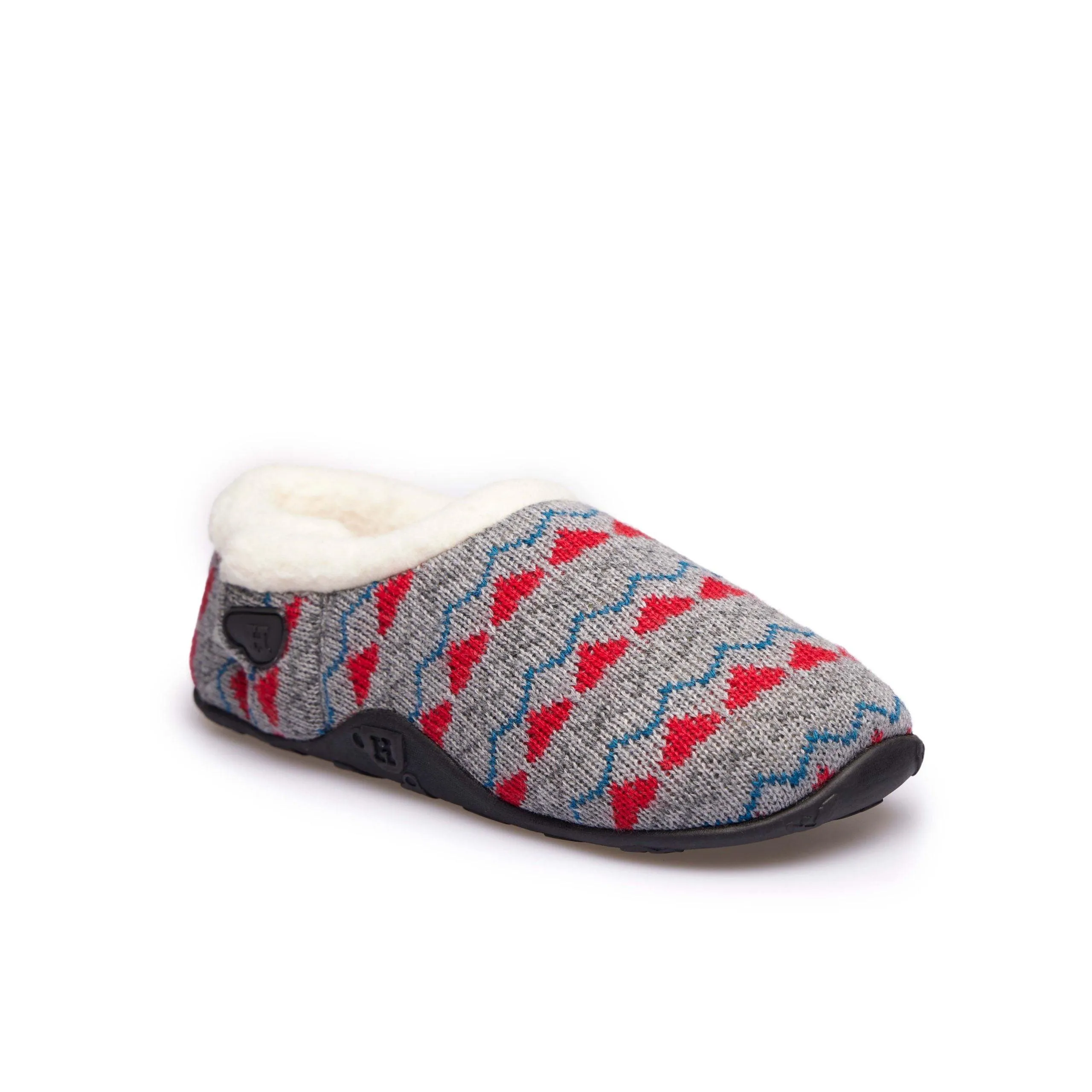 Sadie Kids - Grey Knit Red Heart Check Slippers