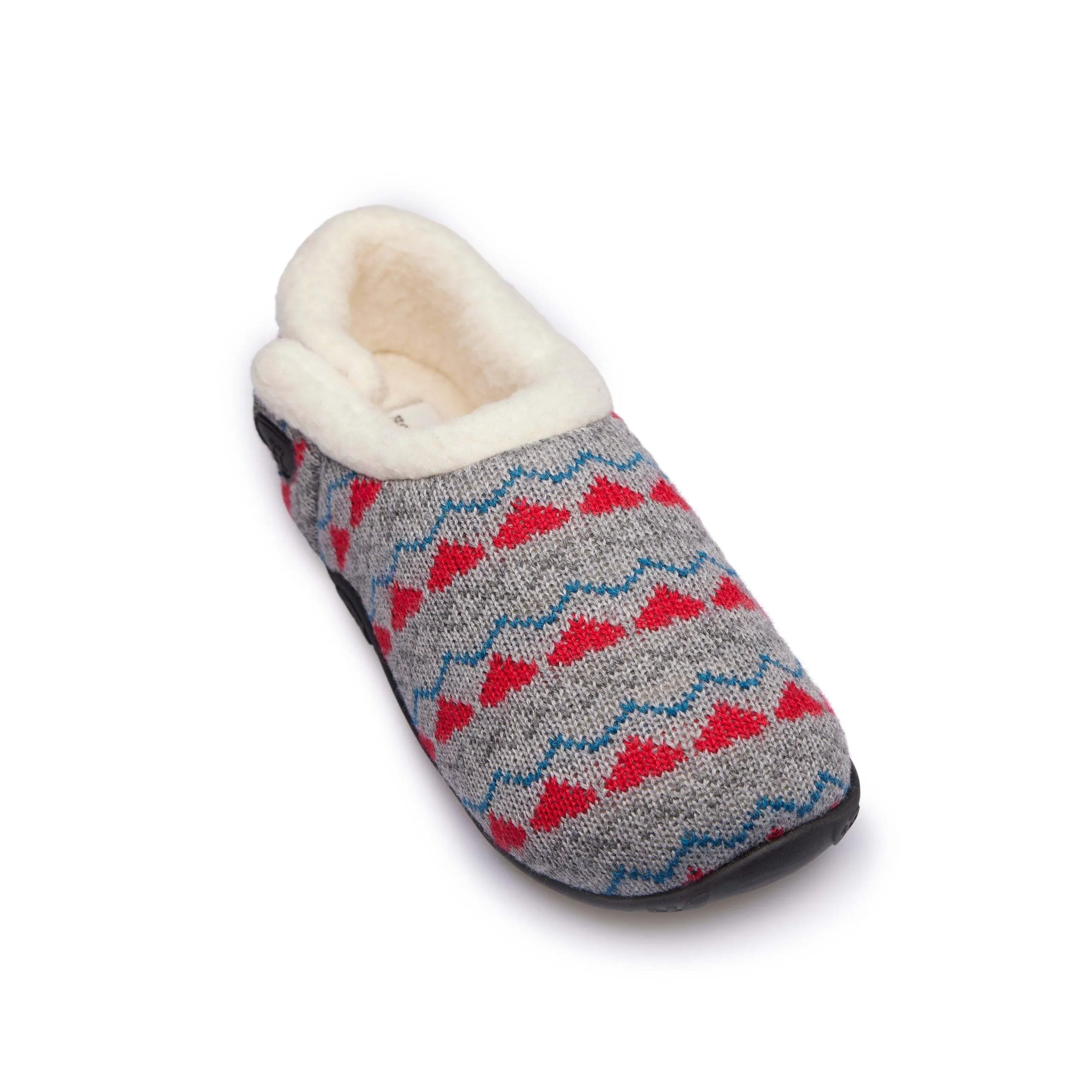 Sadie Kids - Grey Knit Red Heart Check Slippers