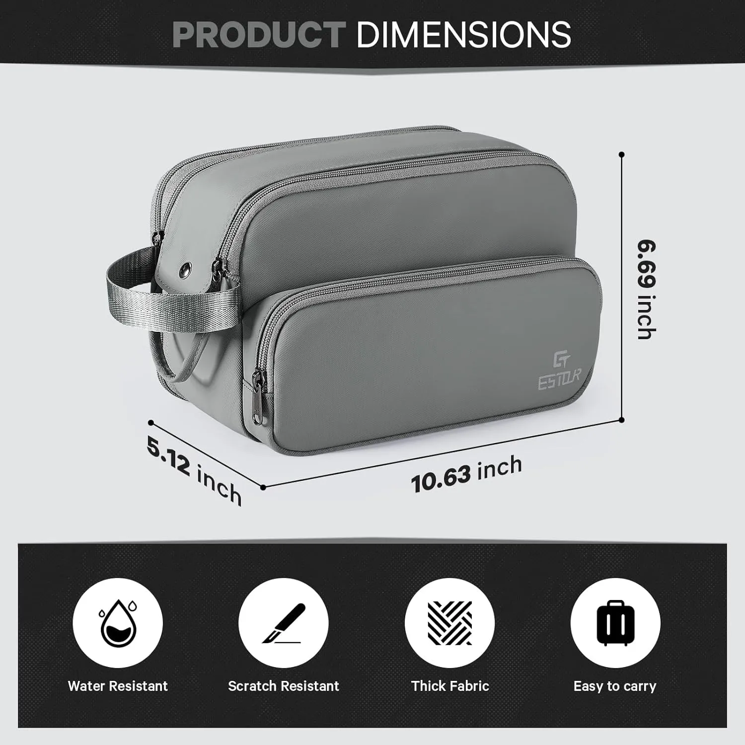 Toiletry Bag for Men, Travel Toiletry Bag Travel Essentials, Dopp Kit Water-resistant Shaving Bag, Bathroom Bag Toiletries Organizer, Gray(Upgraded Polyster)