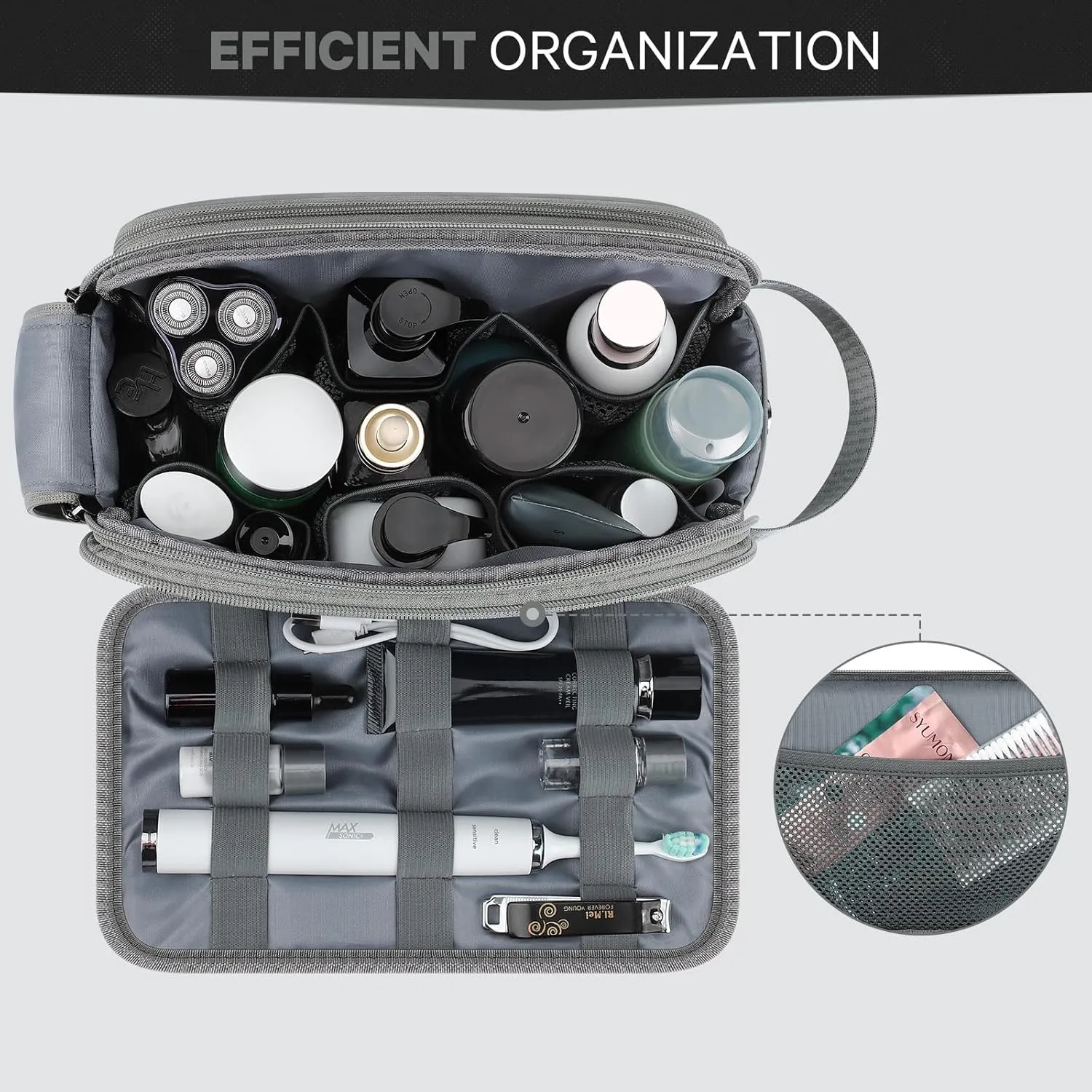 Toiletry Bag for Men, Travel Toiletry Bag Travel Essentials, Dopp Kit Water-resistant Shaving Bag, Bathroom Bag Toiletries Organizer, Gray(Upgraded Polyster)