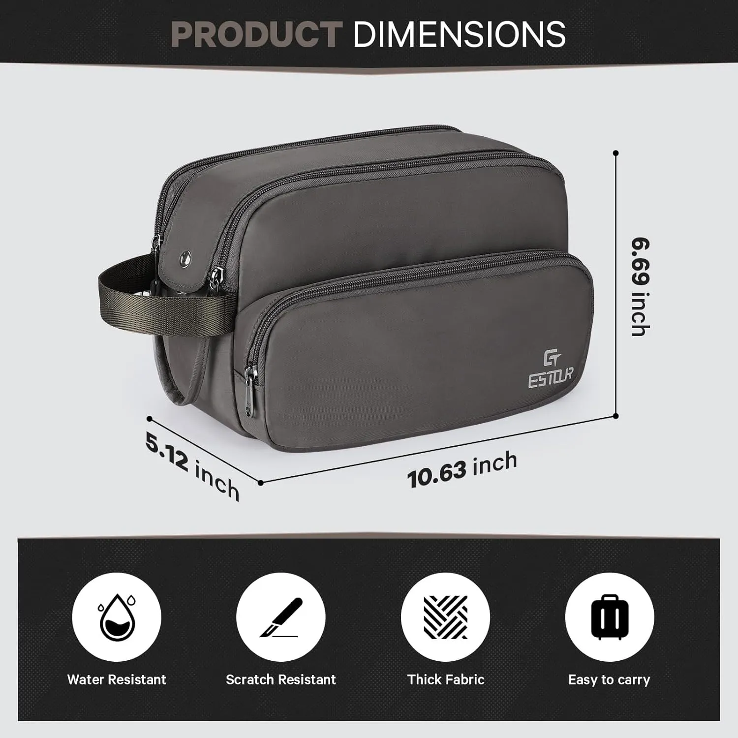 Toiletry Bag for Men, Travel Toiletry Bag Travel Essentials, Dopp Kit Water-resistant Shaving Bag,Bathroom Bag Toiletries Organizer, Mystery Gray(Polyster)
