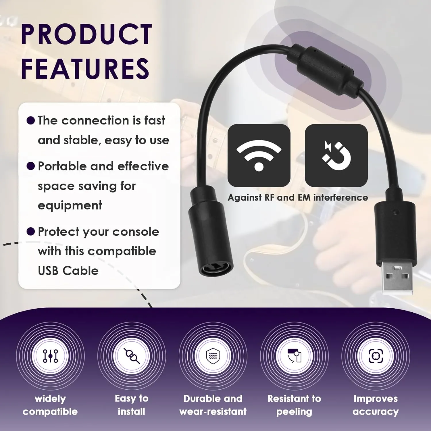 USB Breakaway Cable for Xbox 360, Rocksmith Real Tone Cable, Xbox Controller Cord, Xbox USB Adapter, Guitar Hero Dongle , Compatible with Logitech G920 G923 G27 & Thrustmaster 458 Spider Racing Wheel