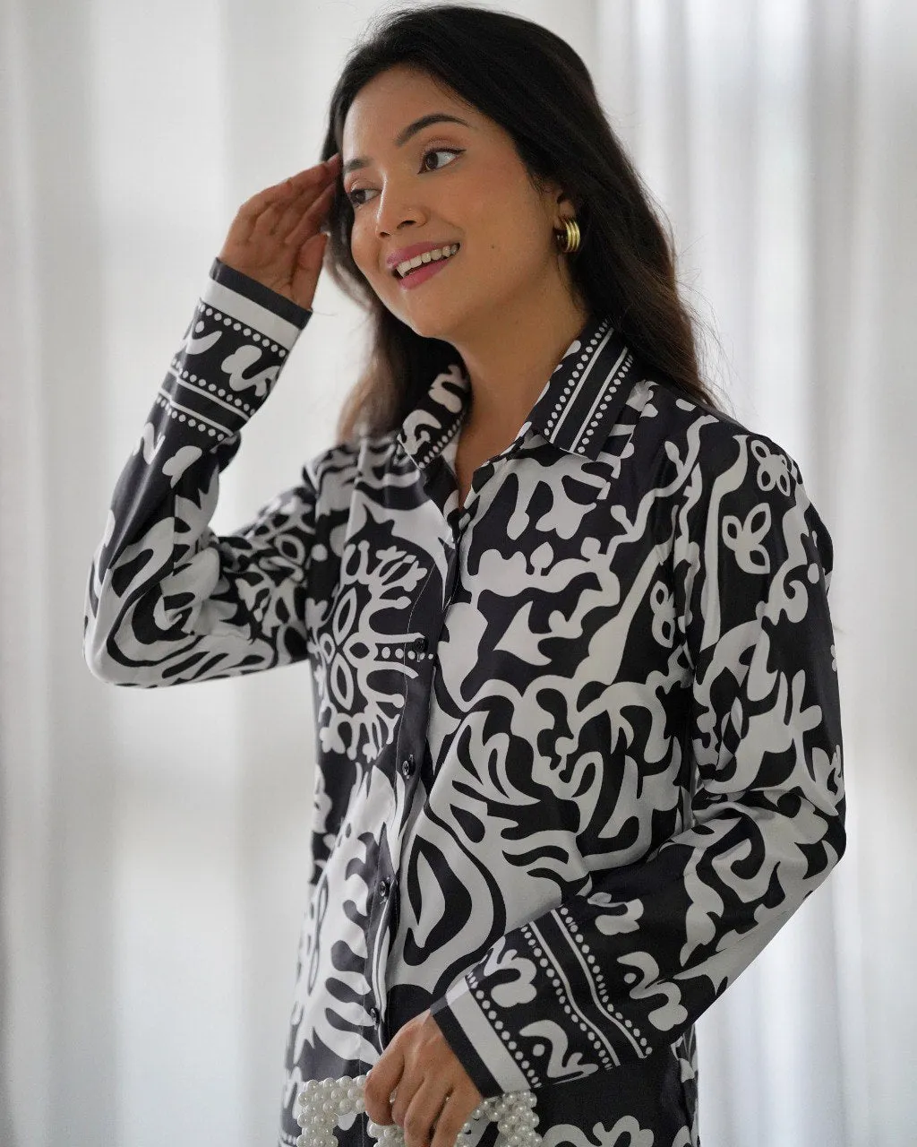White & Black Floral Pattern Co-Ord Set