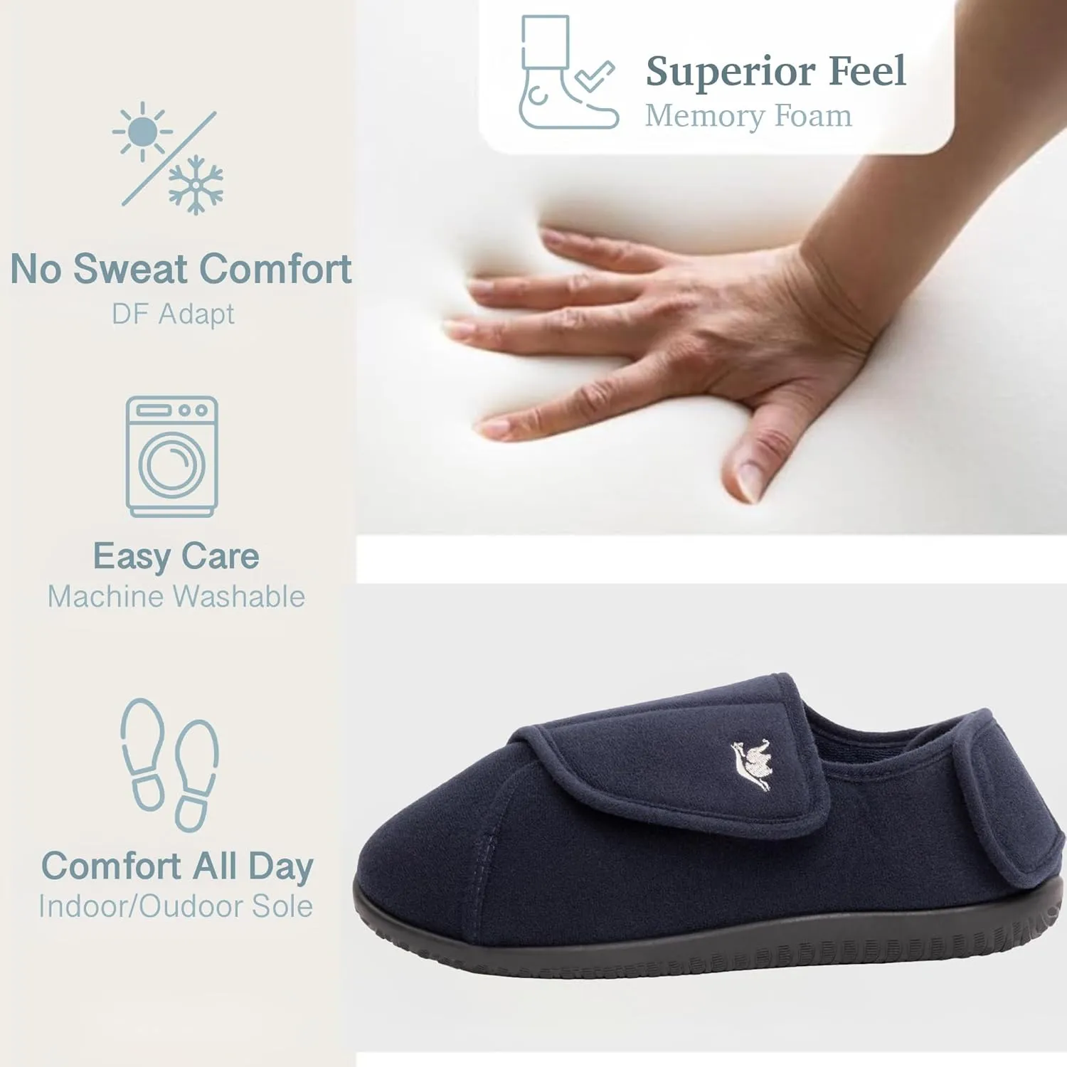 Women's Wide, Extra Wide 80-D Memory Foam Diabetic Slipper with Adjustable Closure Anti Slip Sole, Warm Plush Fleece Arthritis Edema Swollen Diabetic House Shoes