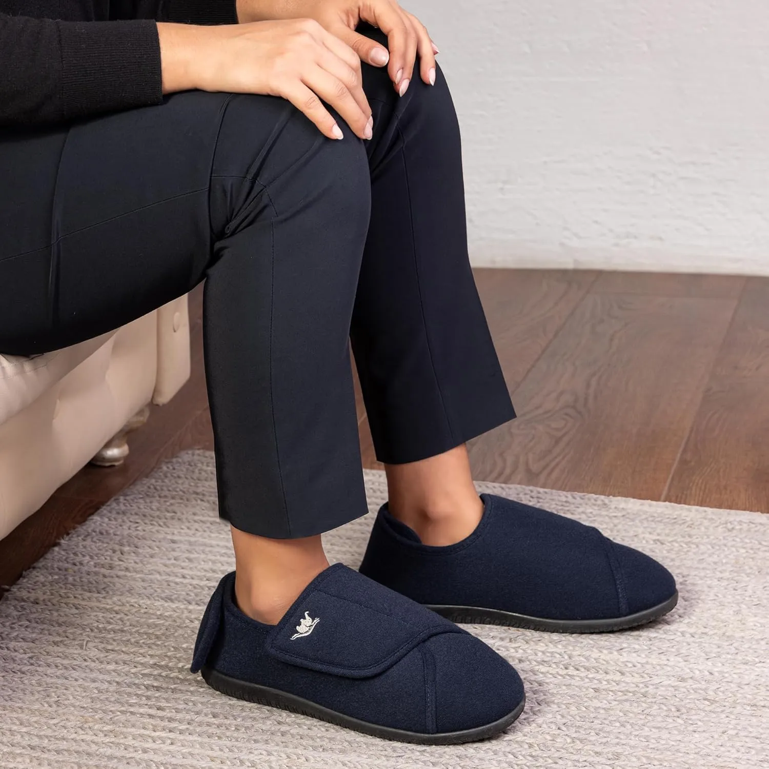 Women's Wide, Extra Wide 80-D Memory Foam Diabetic Slipper with Adjustable Closure Anti Slip Sole, Warm Plush Fleece Arthritis Edema Swollen Diabetic House Shoes
